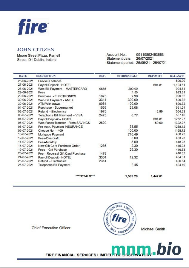 Ireland Fire Financial Services Limited excel